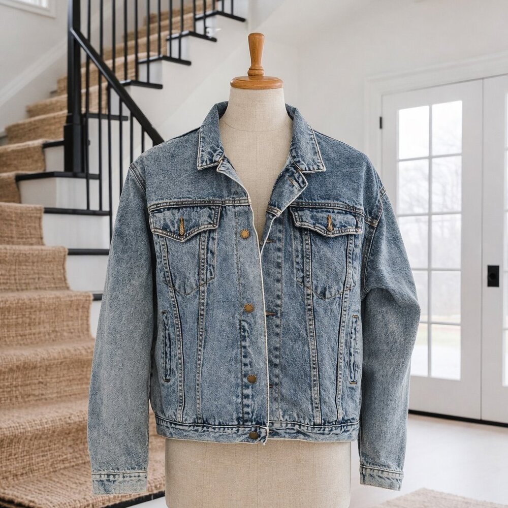 Vintage Ladies Oversized Stash Medium Jean Jacket 90s